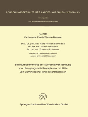 cover image of Strukturbestimmung der koordinativen Bindung von Übergangsmetallkomplexen mit Hilfe von Lumineszenz- und Infrarotspektren